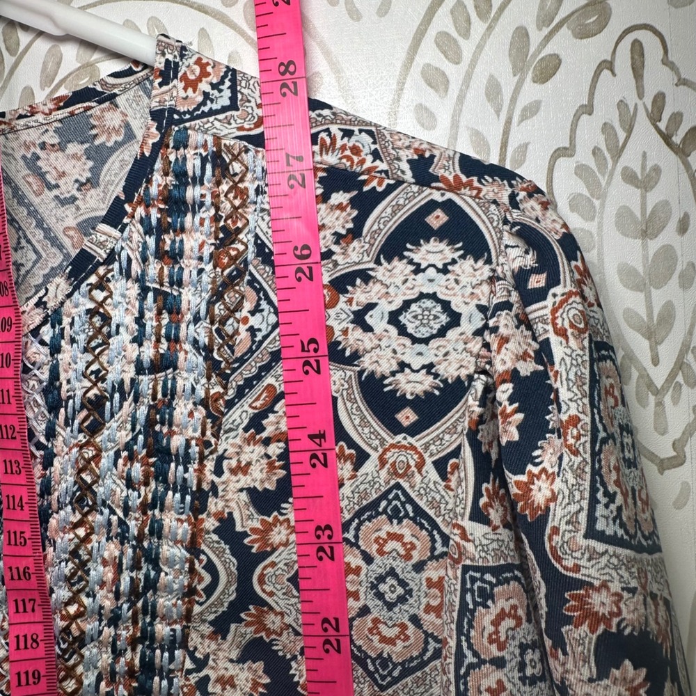 Hailey & Co Women tunic Peasant Boho Geometric Print Long Sleeve Tie Neck - Picture 8 of 9